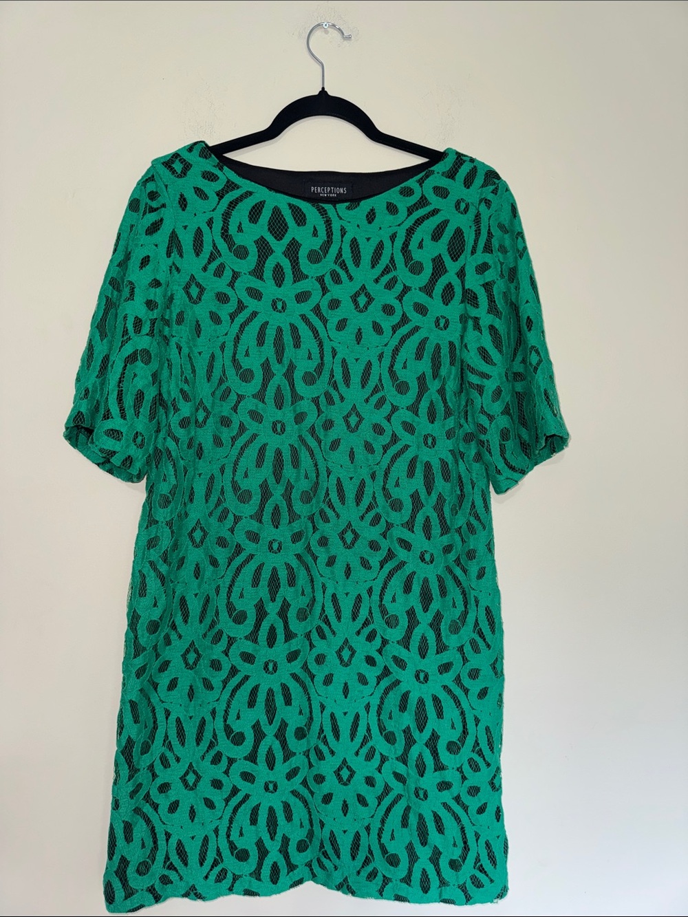 Perceptions Green Lace Overlay Midi Dress